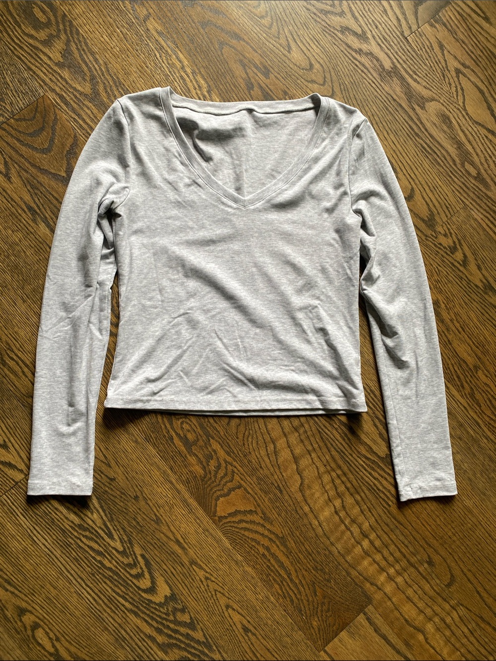 Gray Long-Sleeve V-Neck Top